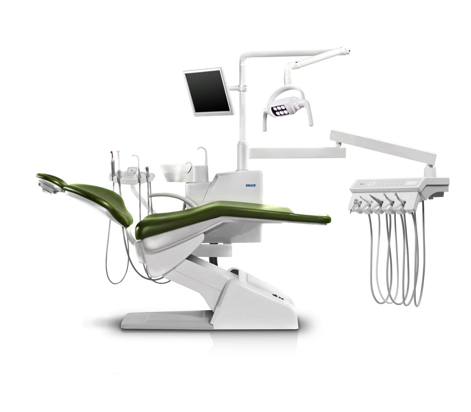 Siger U200 - стоматологическая установка с верхней подачей инструментов, с сенсорной панелью