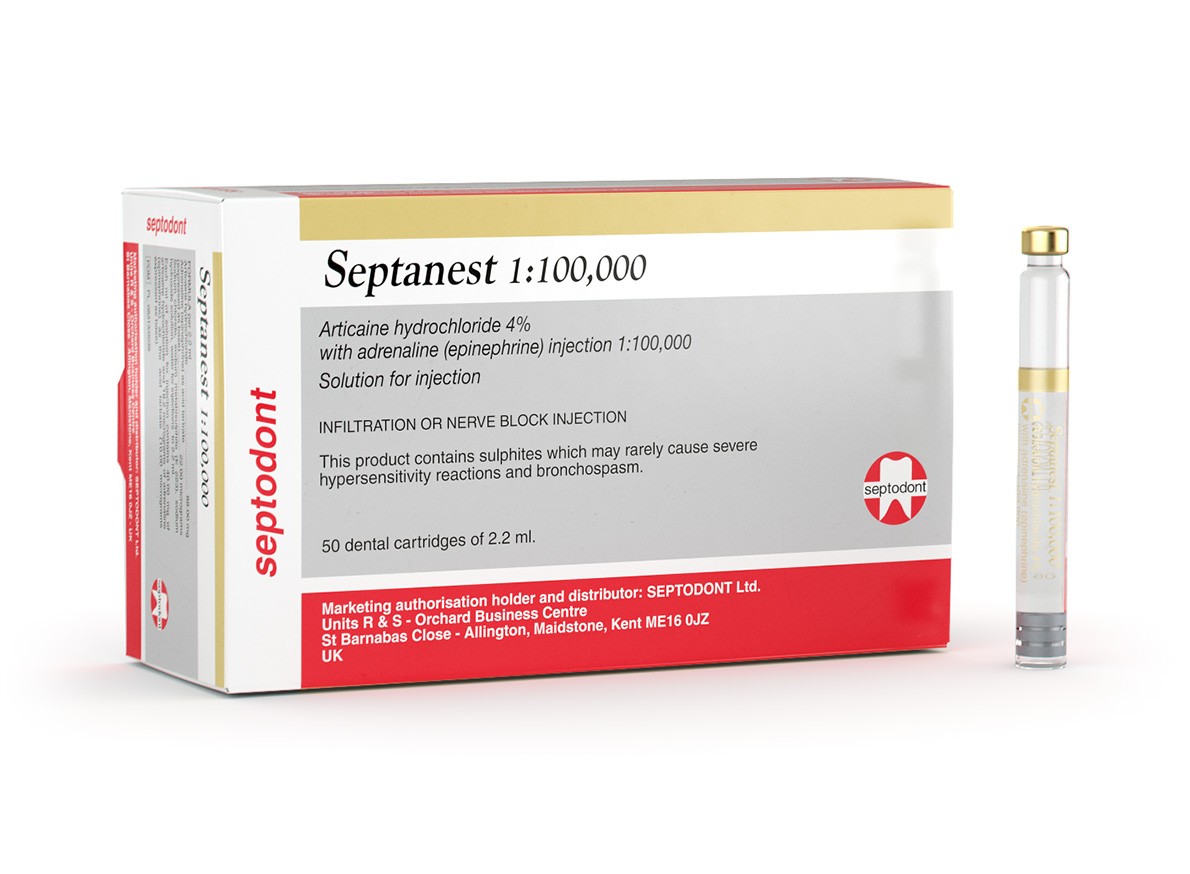 Септанест 1:100 (50шт) анестетик карпульный с адреналином (40+10) Septodont